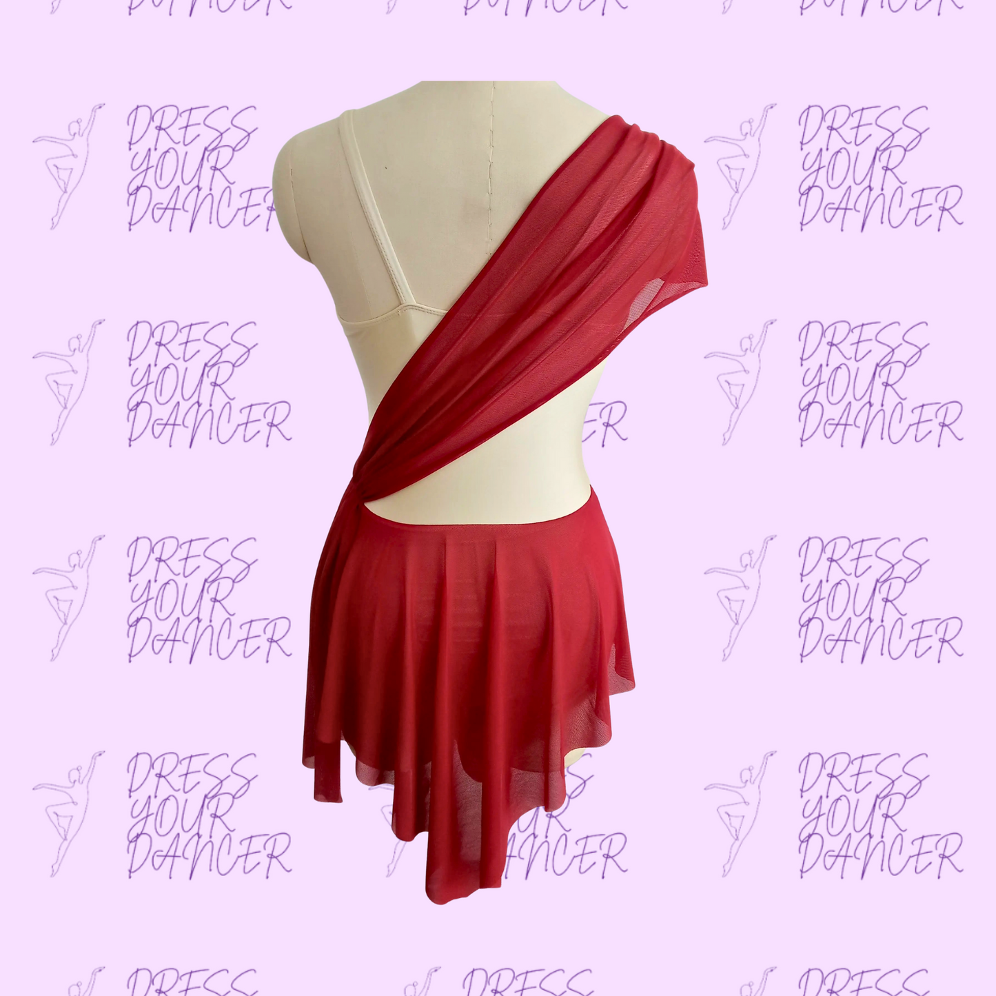 Set Fire to the Rain – One Shoulder Lyrical Dance Costume with Draped Sleeve Asymmetrical Skirt Contemporary Solo & Competition Dancewear