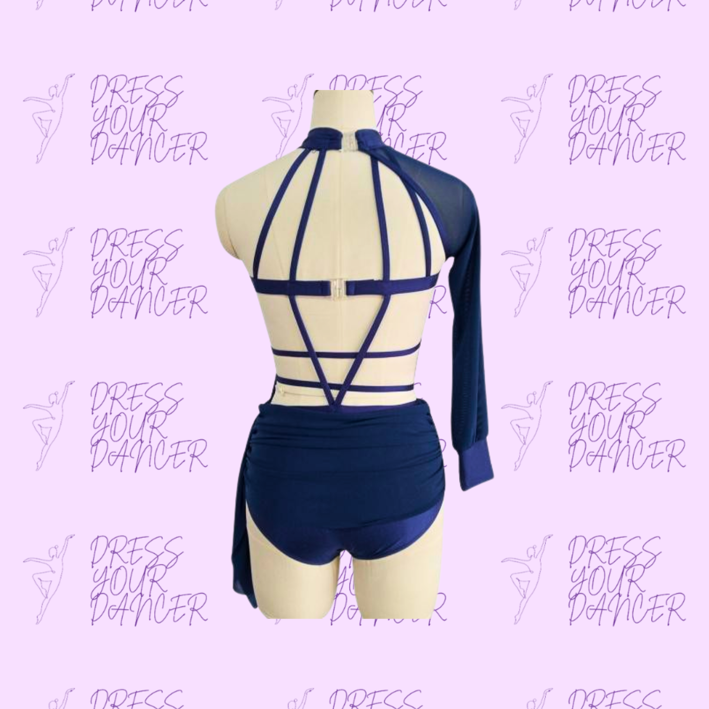 Midnight Echoes Dance Costume – One Sleeve Strappy Mesh Design, Edgy Contemporary Lyrical Dance Competition Catalog Costume, Teen Open Dance