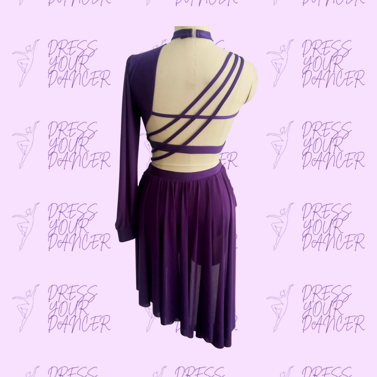 Dancing in the Dark – One Sleeve Contemporary Lyrical Dance Costume Strappy Back Flowy Skirt Modern Dancewear for Competition & Performance
