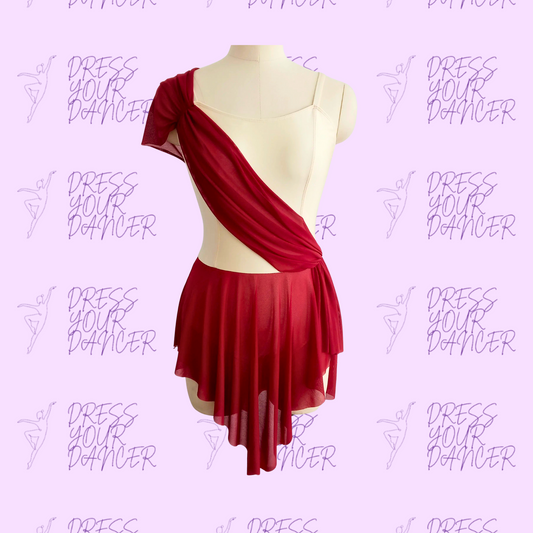 Set Fire to the Rain – One Shoulder Lyrical Dance Costume with Draped Sleeve Asymmetrical Skirt Contemporary Solo & Competition Dancewear
