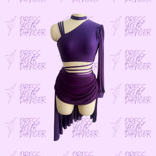 Dancing in the Dark – One Sleeve Contemporary Lyrical Dance Costume Strappy Back Flowy Skirt Modern Dancewear for Competition & Performance