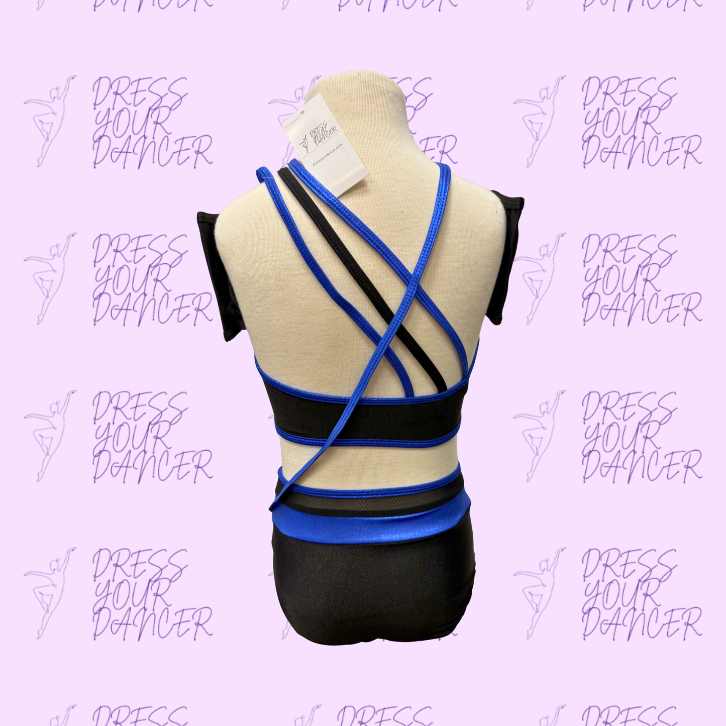 In Stock - Black & Royal Blue Holographic Dot Child Medium Yeah! Dance Costume Two Piece Jazz Outfit