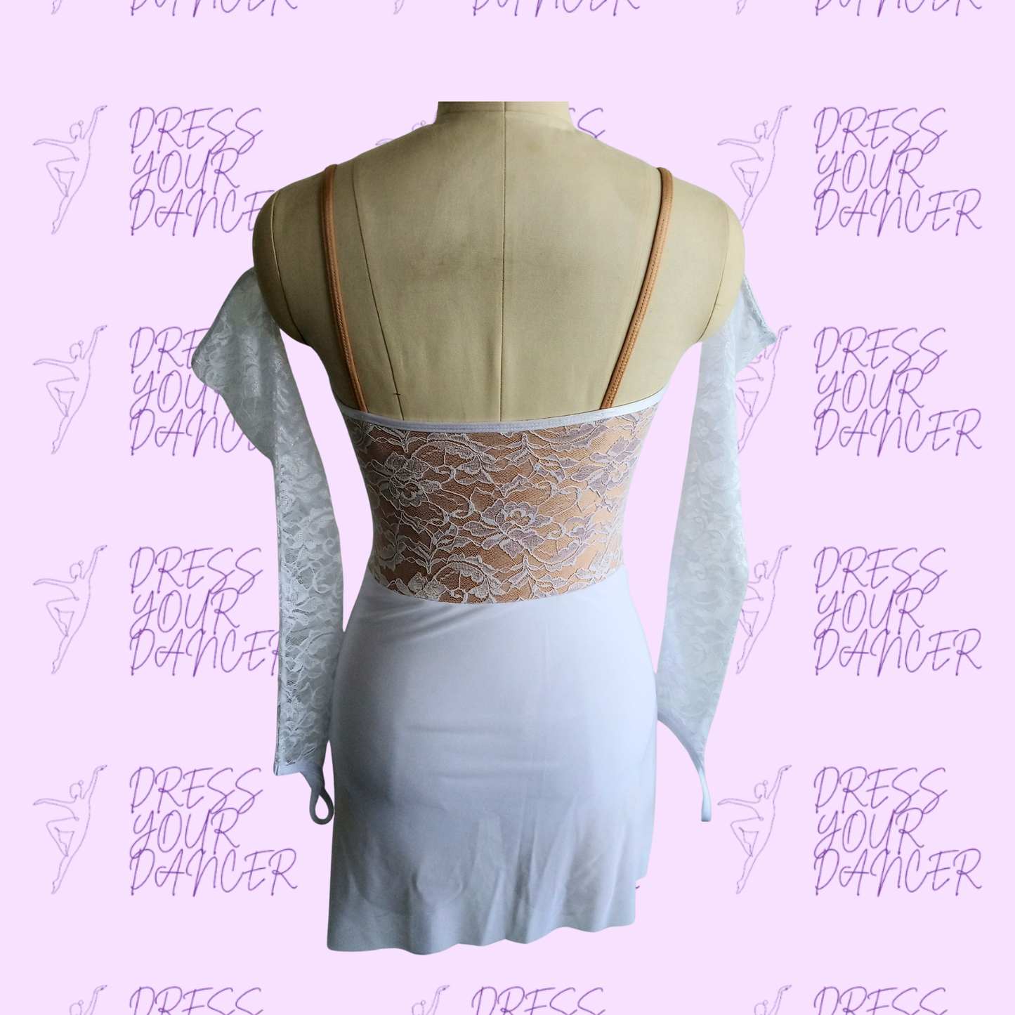 In Stock - White Adult Small Say You Won’t Let Go Lyrical Contemporary Dress Lace Bodice Cutout Waist Long Sleeve Overlay Skirt Outfit