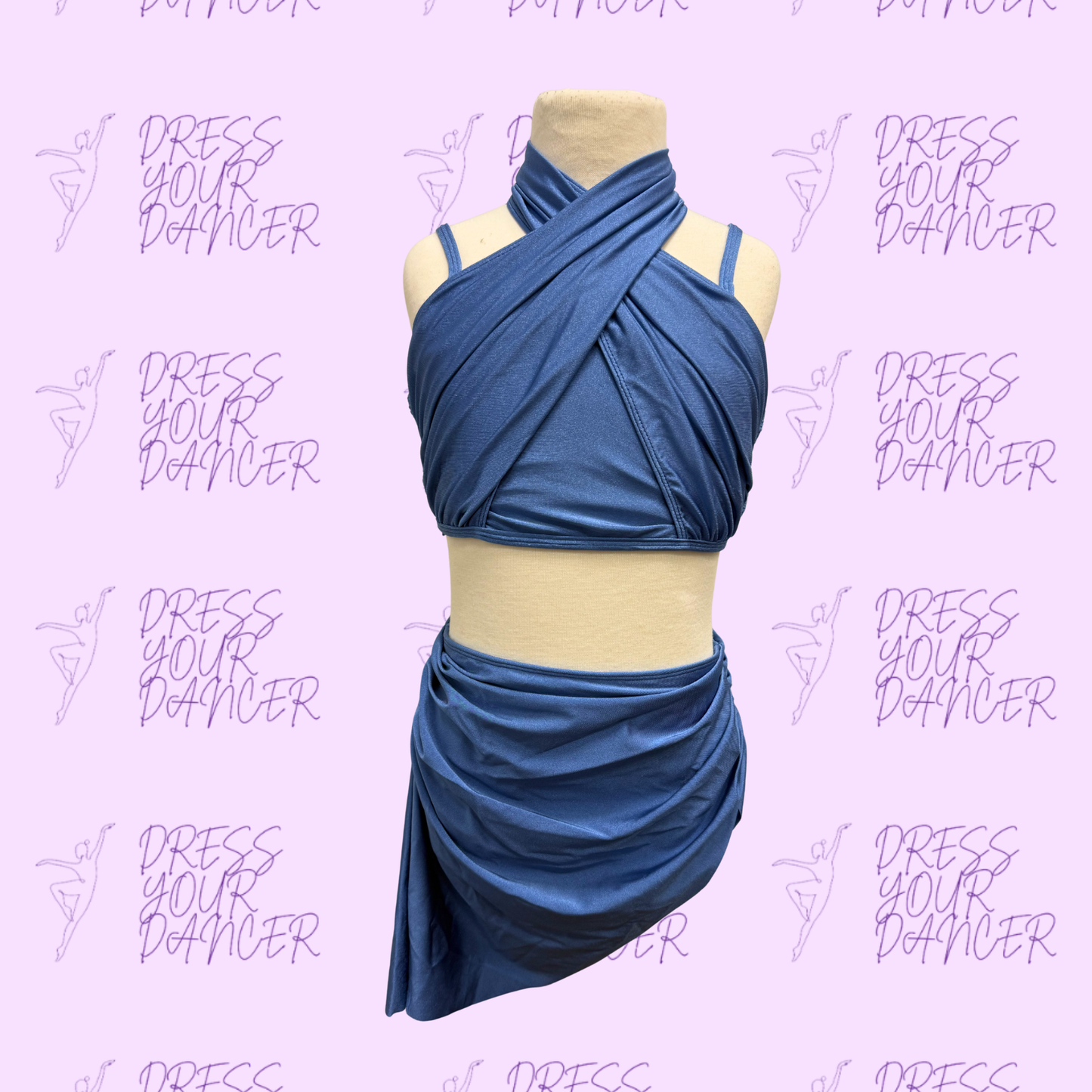 In Stock - Steel Blue Child Medium Say You Love Me Dance Costume Contemporary or Lyrical Two Piece Outfit