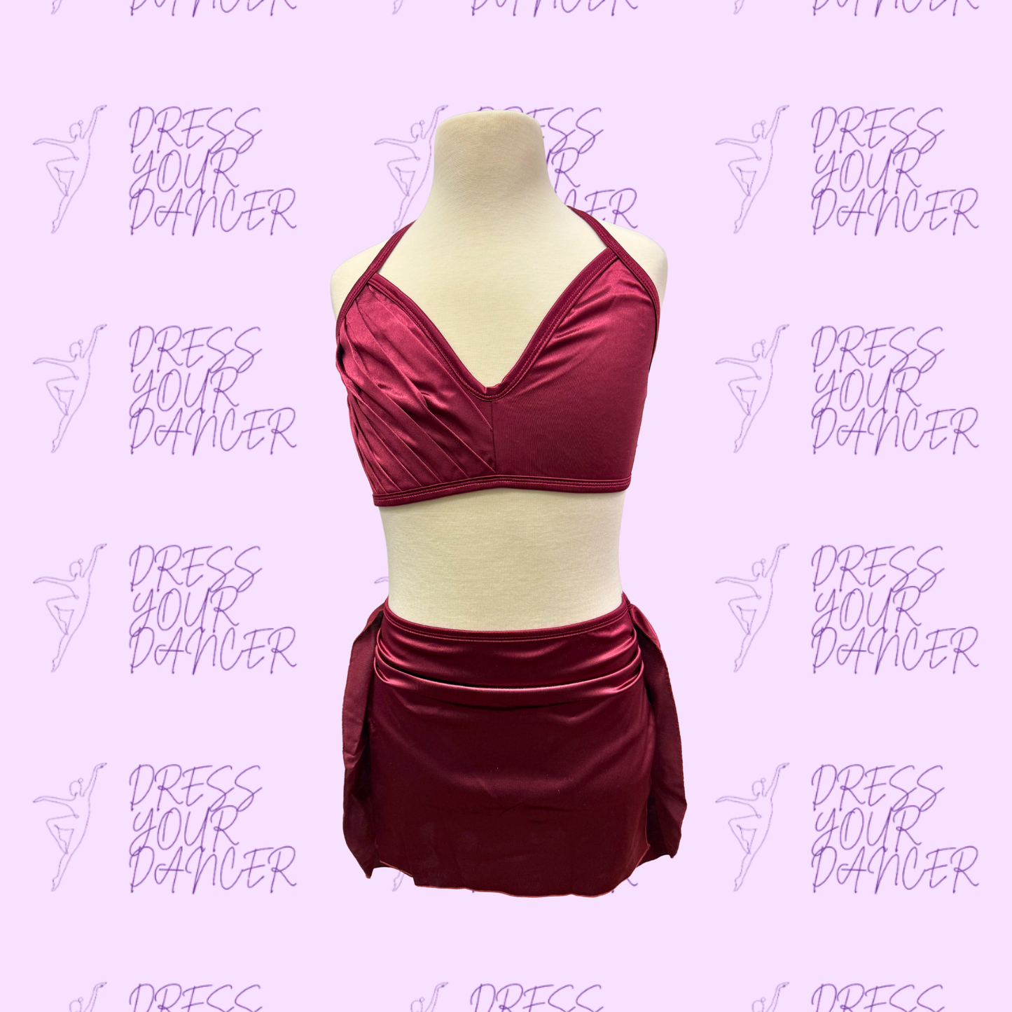 In Stock - Tele Magenta Satin Adult Small A Million Dreams Dance Costume Two Piece Contemporary or Lyrical Outfit