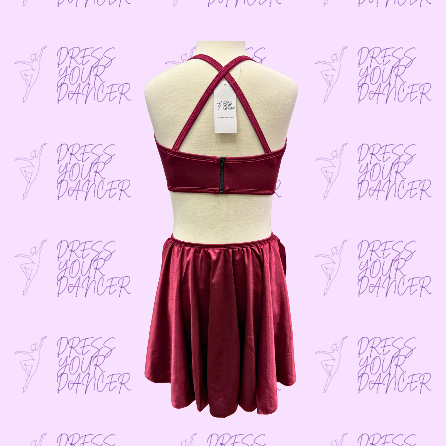 In Stock - Tele Magenta Satin Adult Small A Million Dreams Dance Costume Two Piece Contemporary or Lyrical Outfit