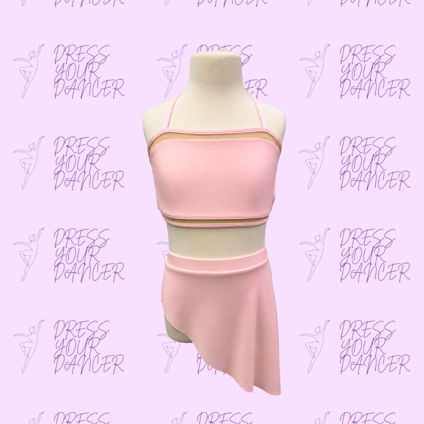 In Stock - Pale Pink Child Large Faded Dance Costume Two Piece Lyrical or Contemporary Outfit